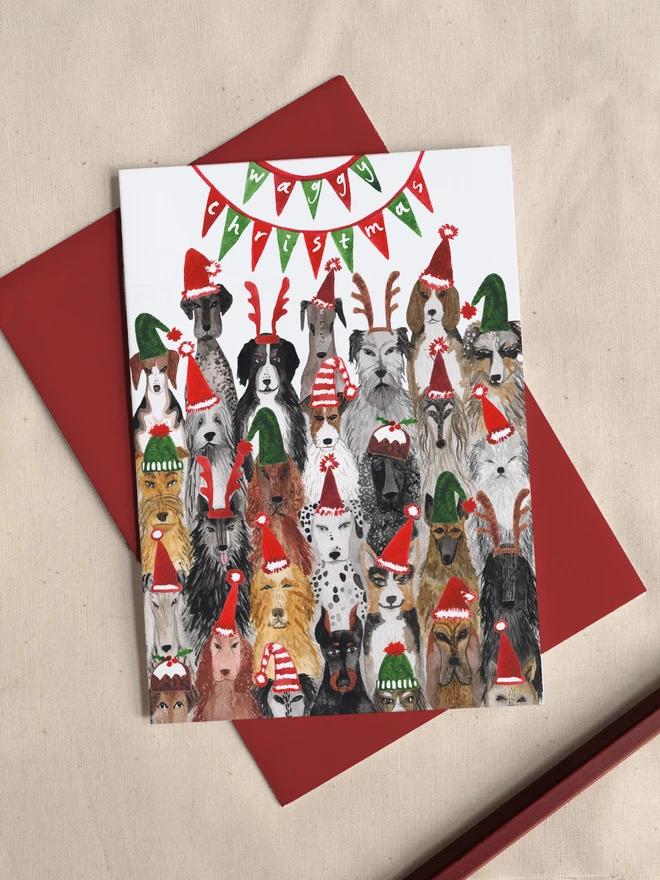 Waggy Christmas – Festive Dogs Greetings Card