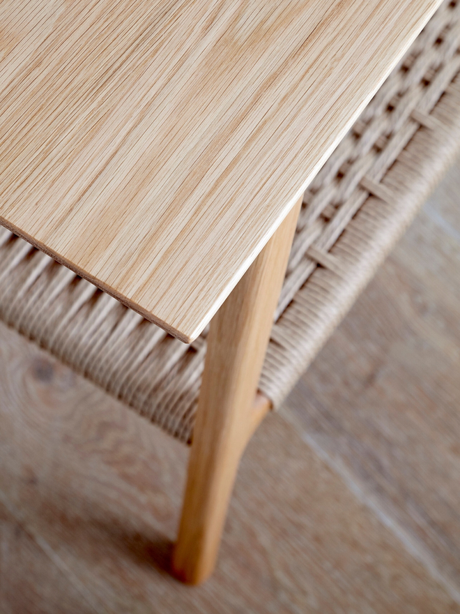 handmade wooden side table top detail