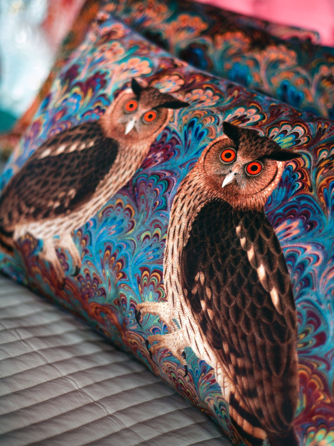 handmade owl design velvet cushion