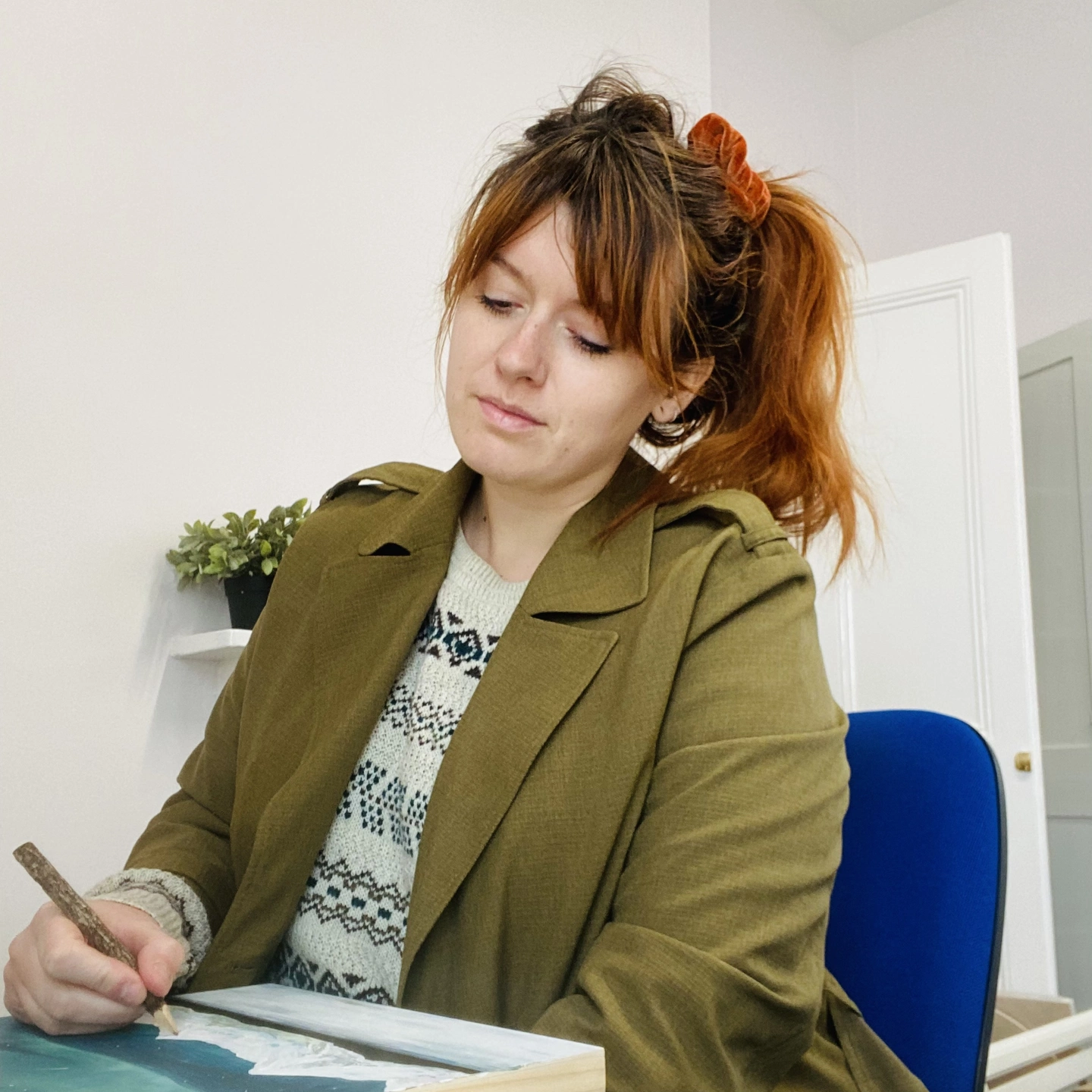 Charis Raine, an artist from York, working from her studio.