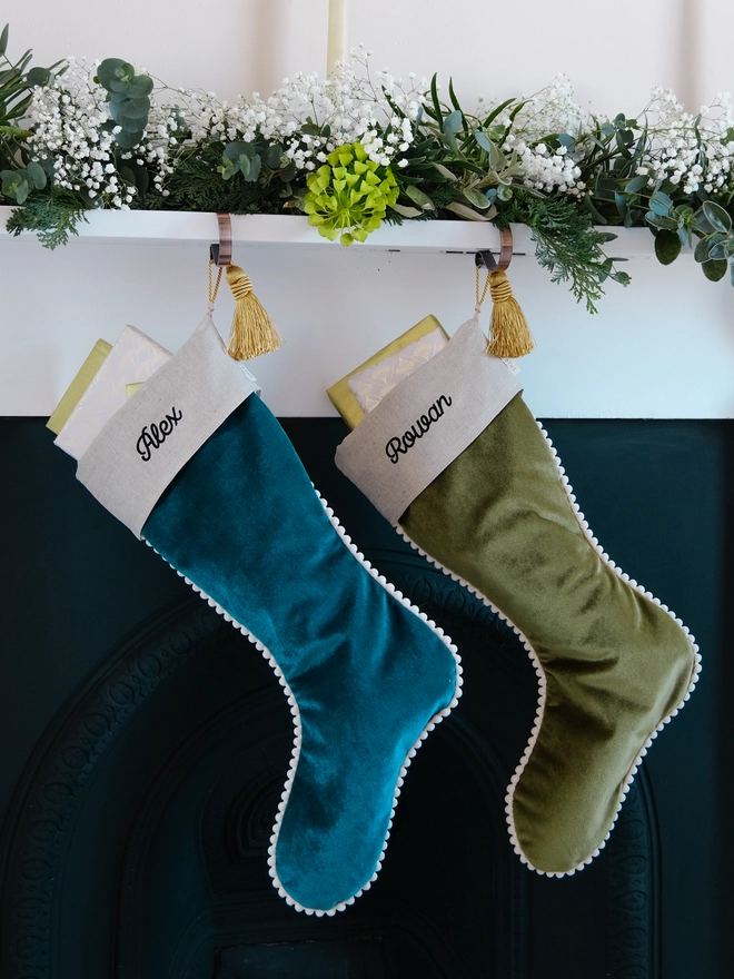 pair of velvet christmas stockings