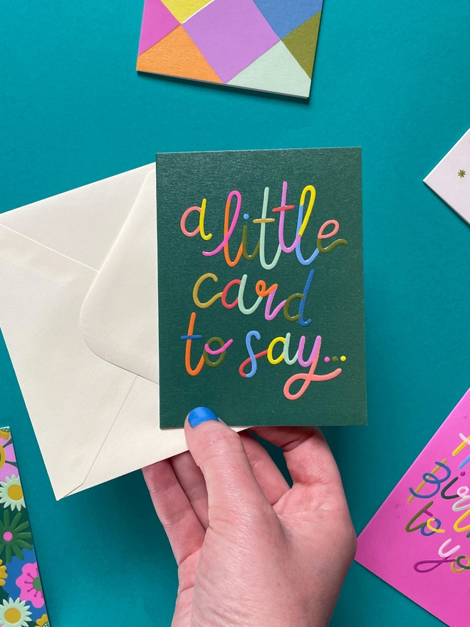 Mini Thinking Of You Card Colourful Rainbow Lettering ‘A little card to say...' | Raspberry Blossom