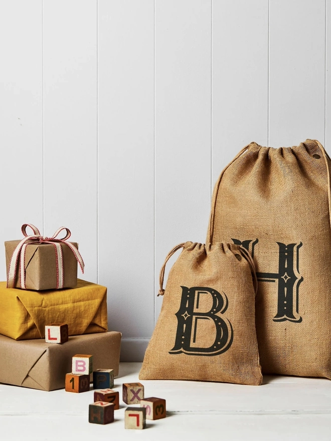 Personalised Christmas Hessian Sack, Small, Letter