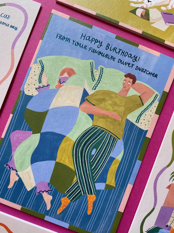 Colourful And Funny Birthday Card For Partner Duvet Snatcher Detail | Raspberry Blossom