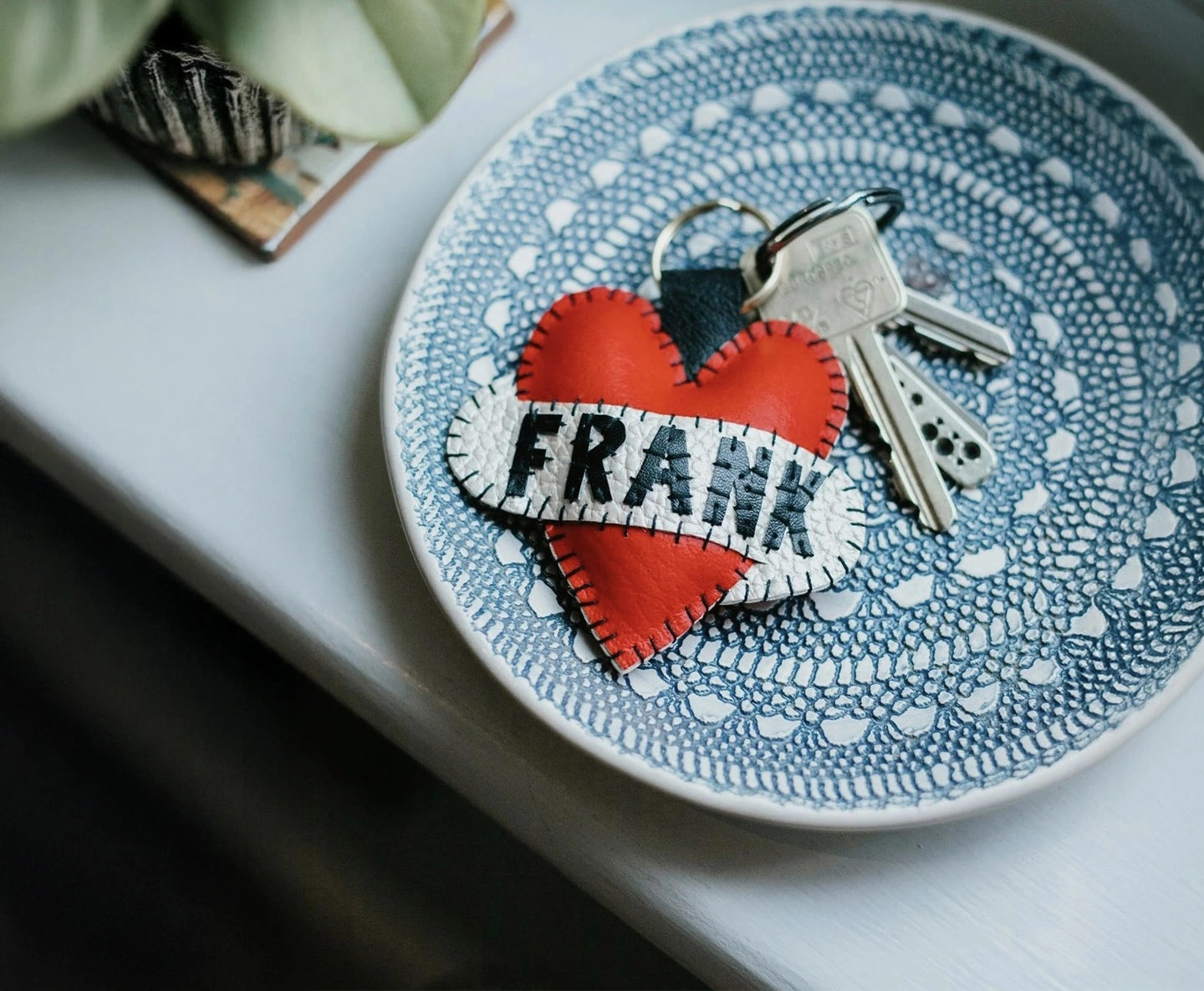 Personalised red heart keyring