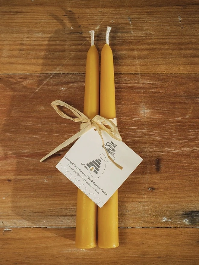 Tapered Welsh Pure Beeswax Candles Gift Set - Pair of Dinner