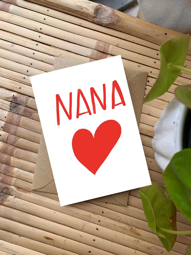 Nana card with a big red heart