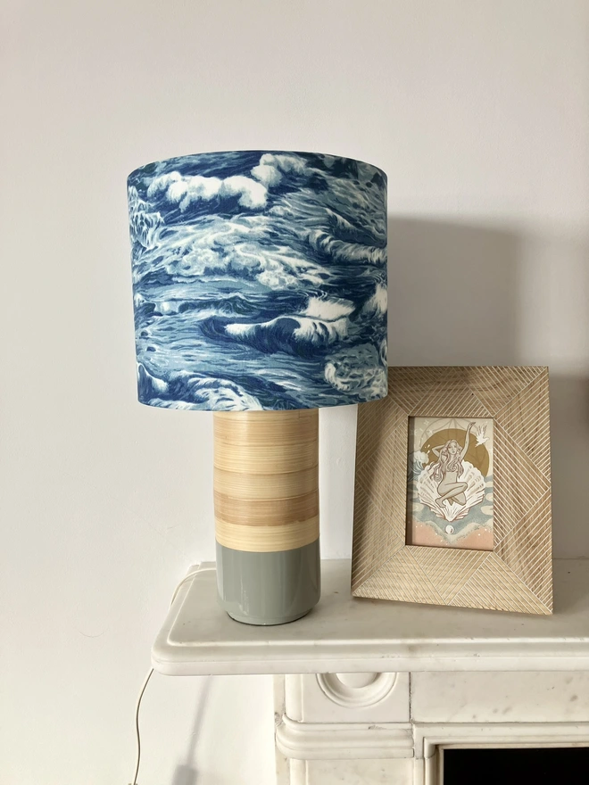 Lampshade, Bedside Lampshade, Seaside Decor, Home Decor, Drum Lampshade, Table Lampshade, Ceiling Lampshade, Beach Decor, Sea Decor, Ocean Waves Lampshade, Waves Lampshade, Blue Lampshade