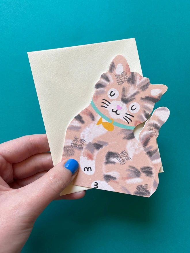 Cute Tabby Kitten Mini Greeting Card For Cat Lovers Detail | Raspberry Blossom