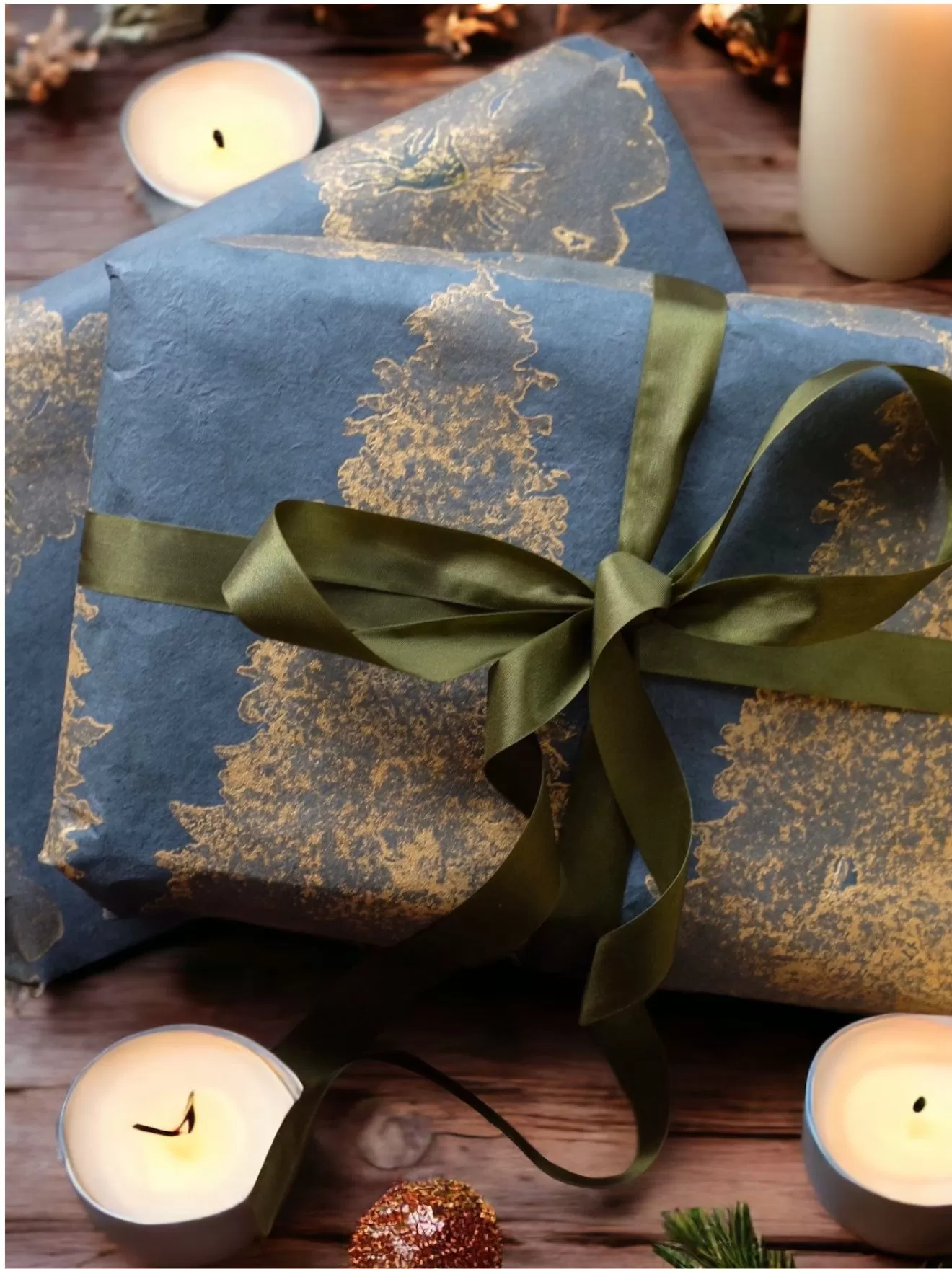Gold Block printed Christmas Tree Wrapping Paper
