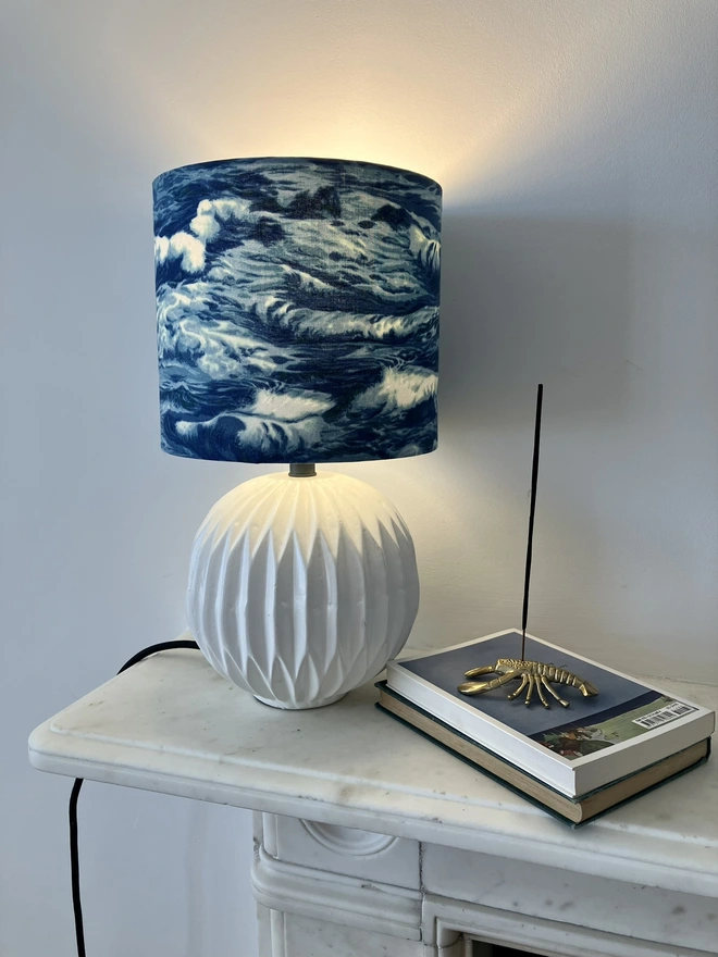 Lampshade, Bedside Lampshade, Seaside Decor, Home Decor, Drum Lampshade, Table Lampshade, Ceiling Lampshade, Beach Decor, Sea Decor, Ocean Waves Lampshade, Waves Lampshade, Blue Lampshade