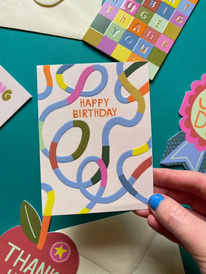 Joyful Mini Birthday Card Colourful Wiggle Pattern | Raspberry Blossom