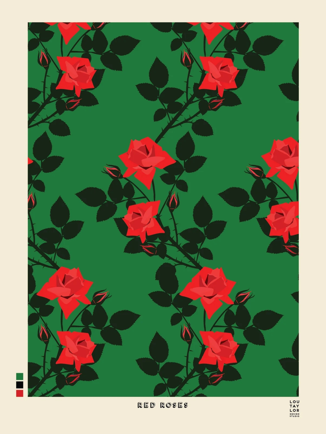 red roses on green background giclee print