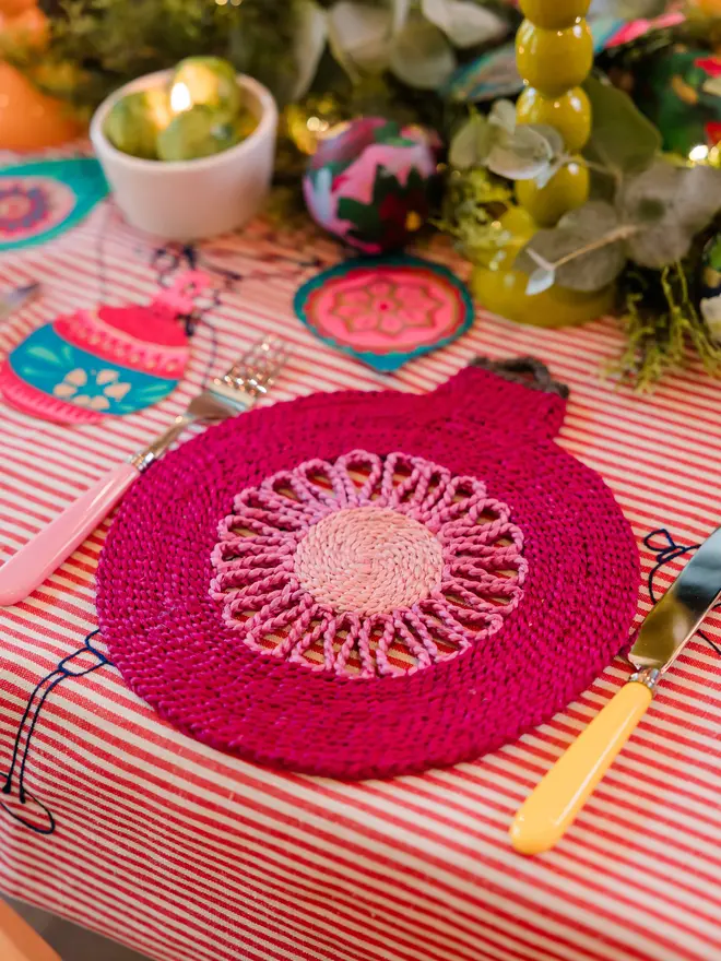 Pink bauble placemat