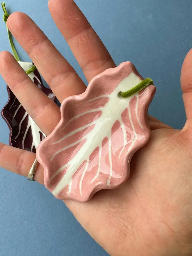 handmade ceramic radicchio lettuce leaf christmas hanging decoration