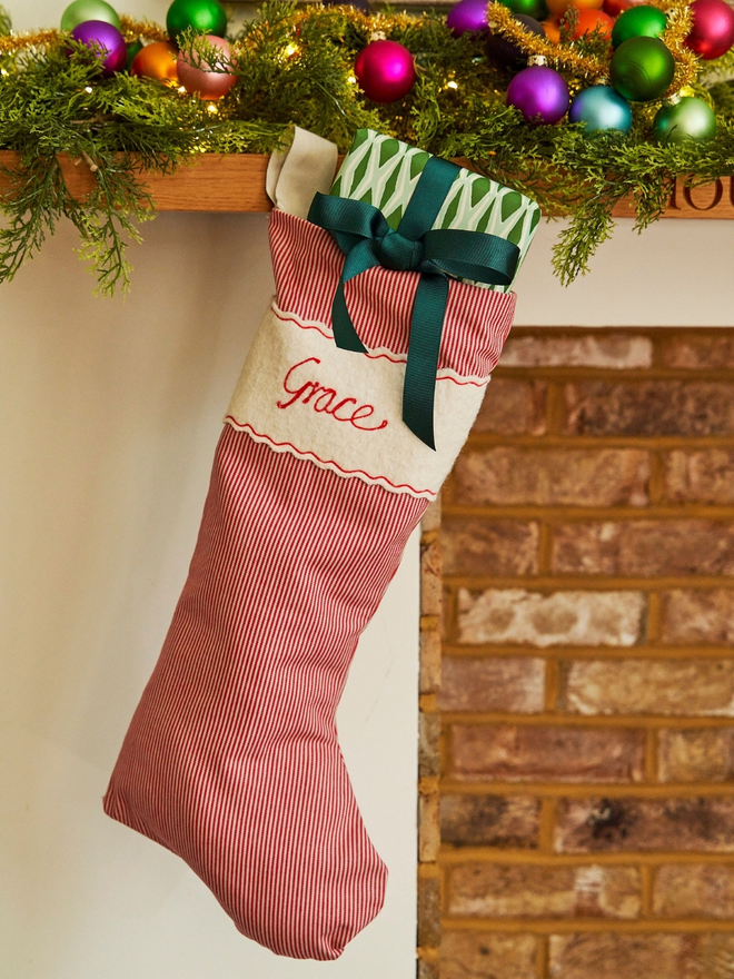 Red stripe Christmas stocking