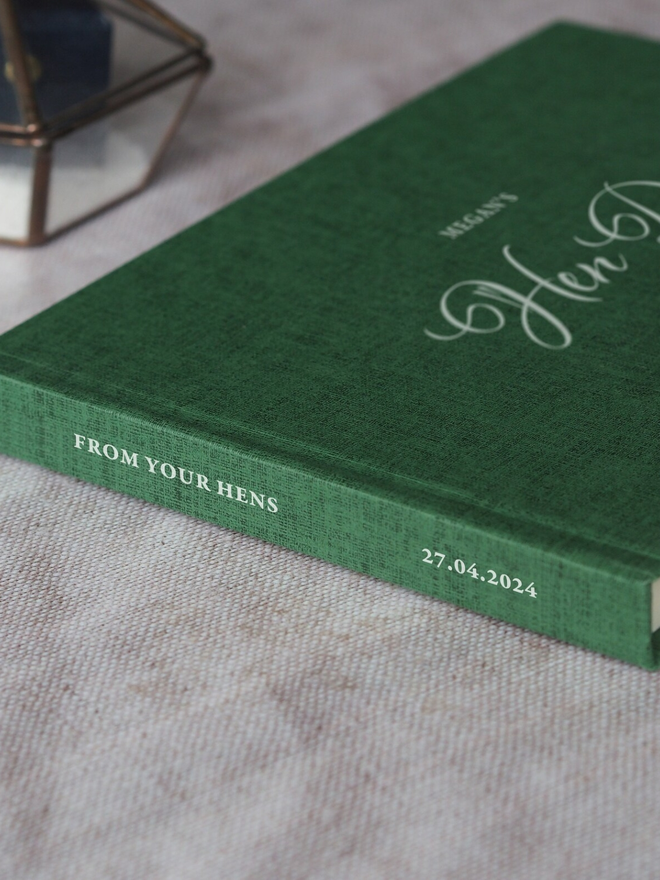 green personalised hen do guestbook