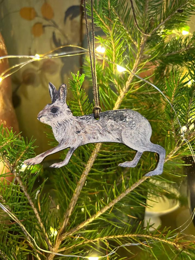 Mountain Hare Wooden Hanging Decoration