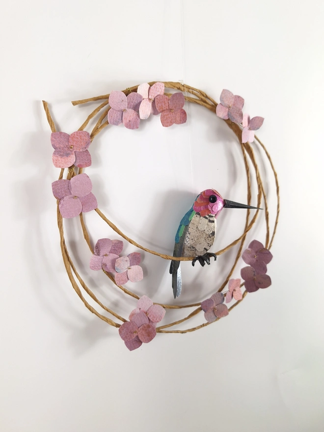 pink hummingbird paper sculpture