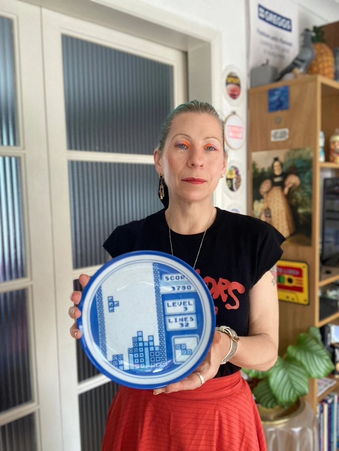 Delft plate, Delft style plate, Tetris, Tetris plate, china plate, unique gift, original gift, old skool, old school, arcade game, computer game, game boy