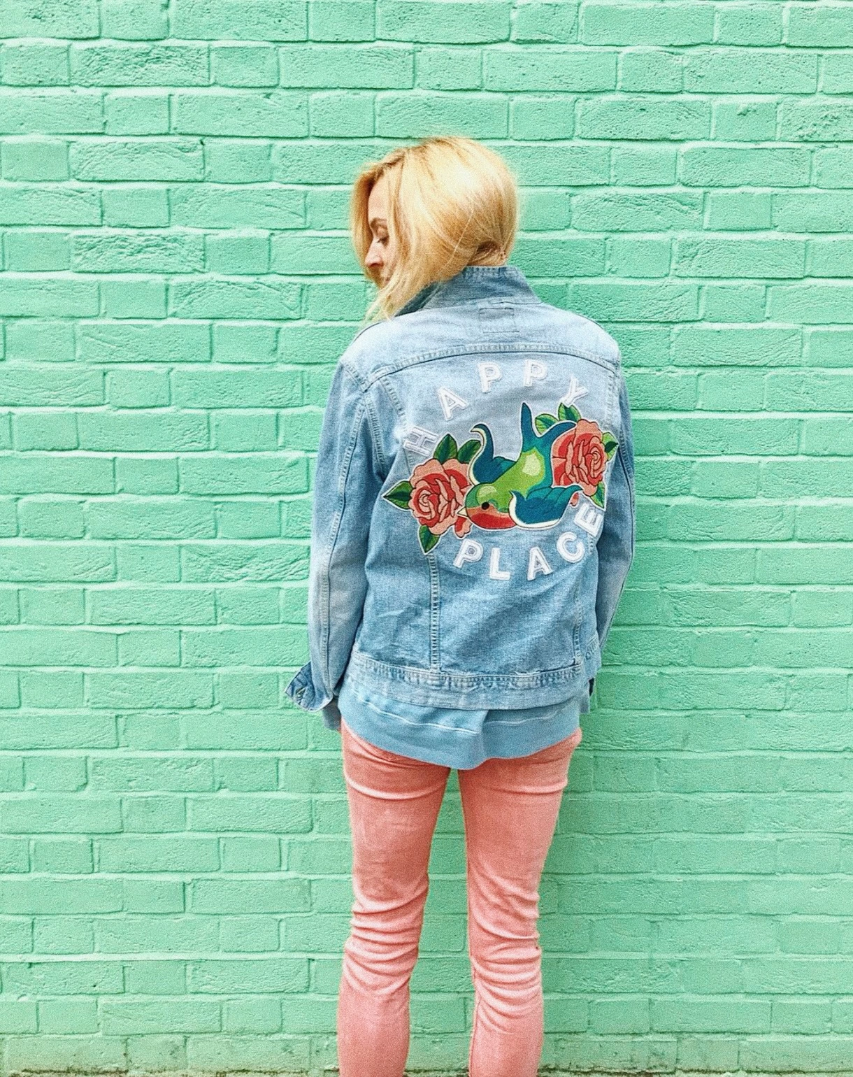 Fearne Cotton wearing a Denim and Bone Happy Place denim jacket