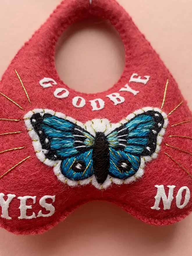 Hand Embroidered Planchette Halloween Felt Ornament 