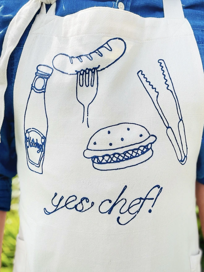 Hand embroidered yes chef apron