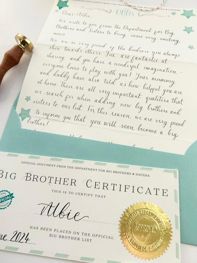 big brother announcement certificate and letter