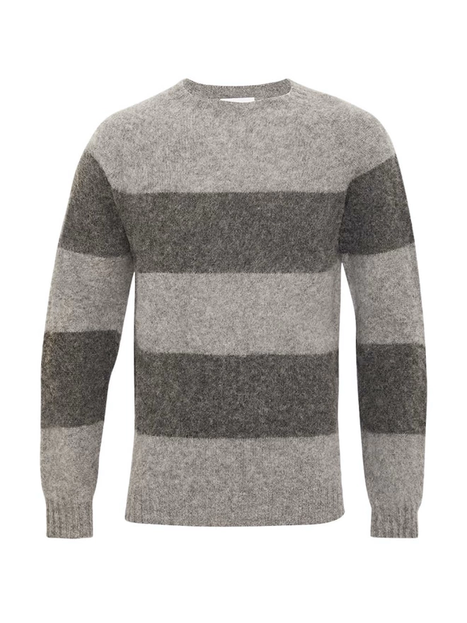 Alford Brushed Wool Stripe Sweater Grey Melange