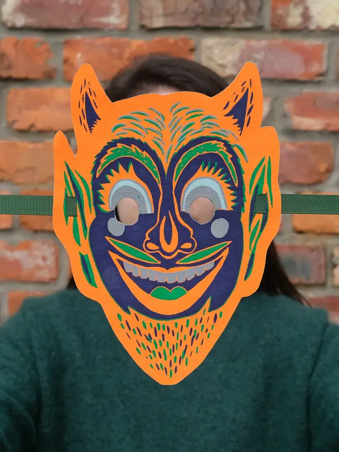 devil screen printed halloween mask