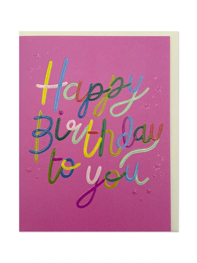 Colourful Pink Mini Birthday Card Rainbow Lettering | Raspberry Blossom