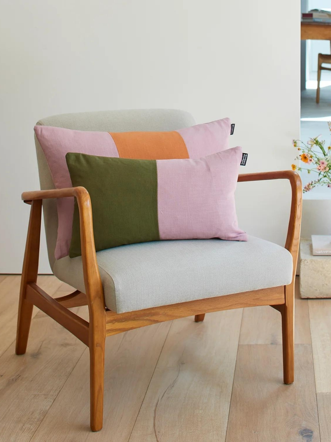 Colour Block Linen Cushion – Dusky/Ginger