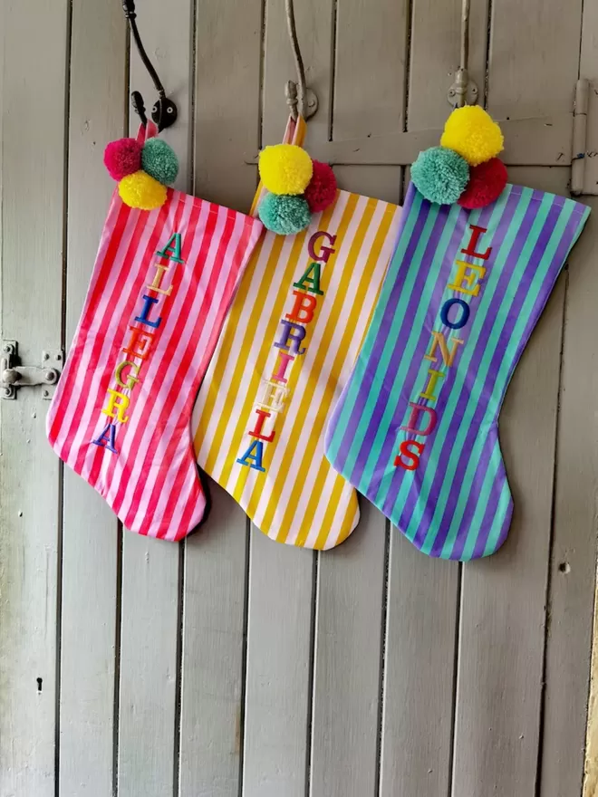 Personalised Bright Striped Christmas Stocking