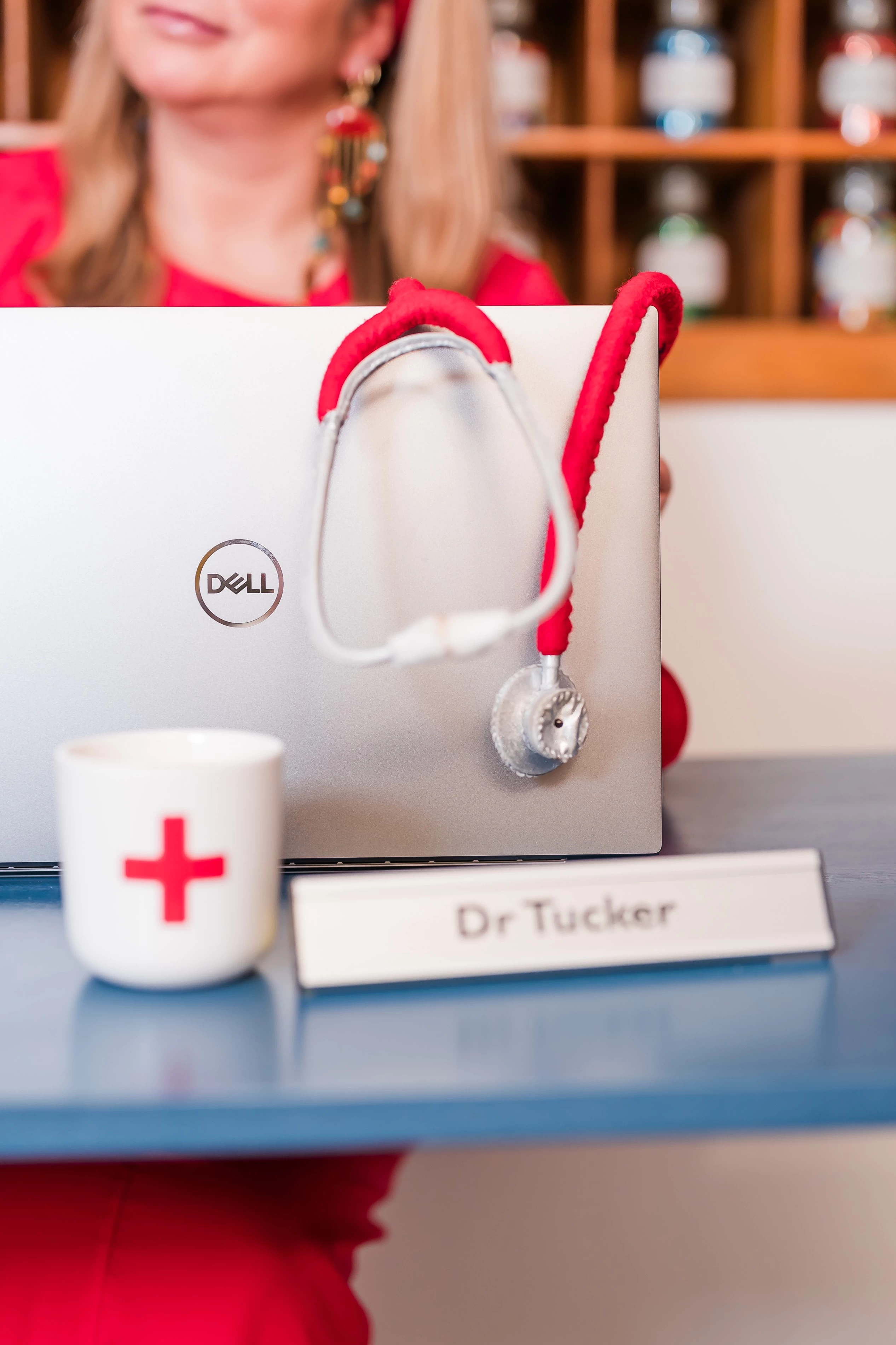 Dr Tucker with a Dell computer