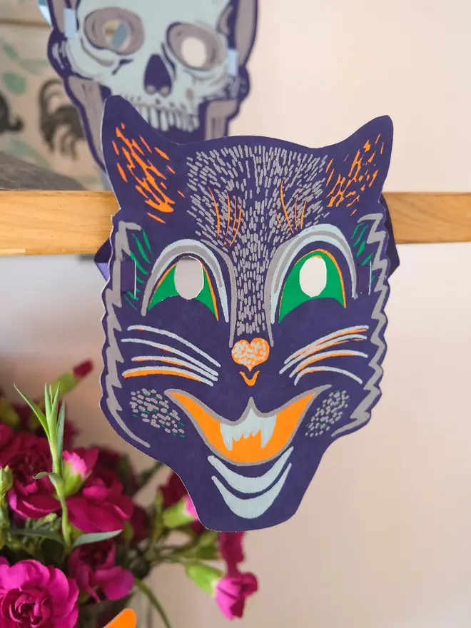 cat screen printed halloween mask