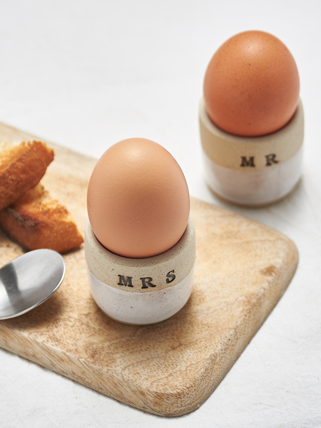 white personalised ceramic egg cup