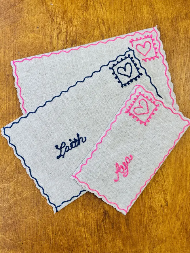 mix of embroidered linen envelopes