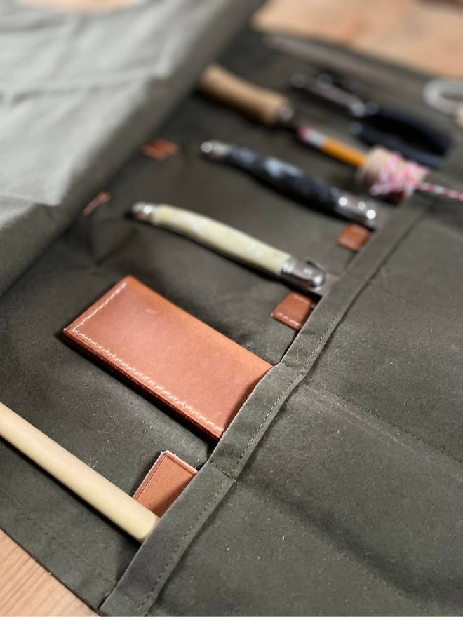 Waxed cotton tool roll