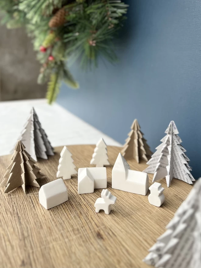 Hand made mini ceramic Christmas village 