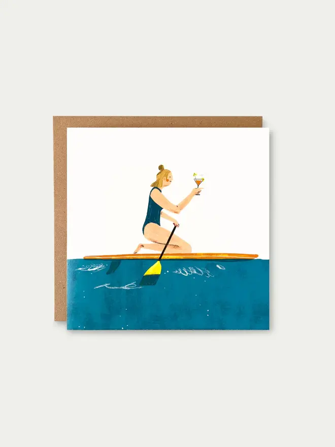 paddleboarding cocktail greetings card