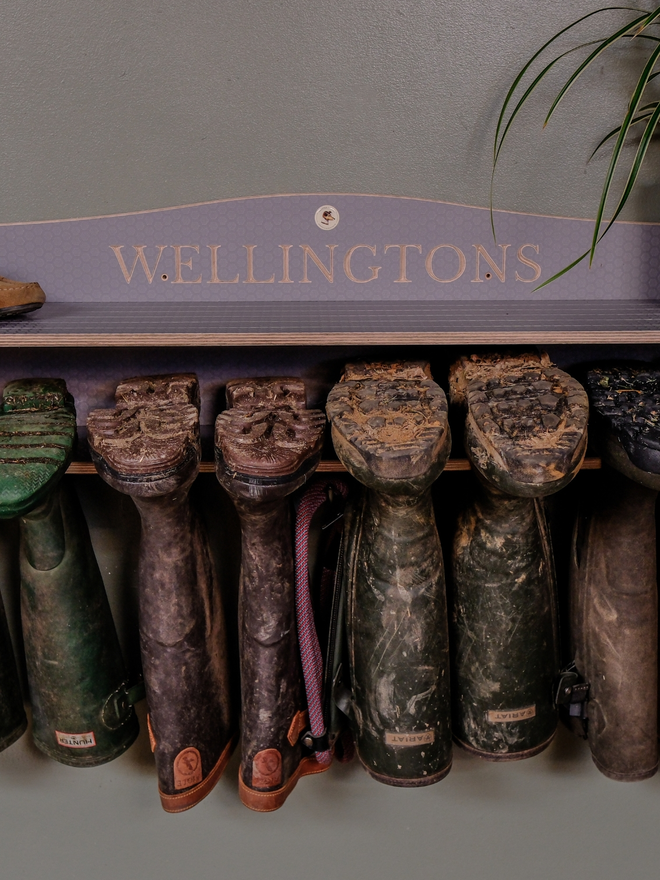 Grey wellington boot rack