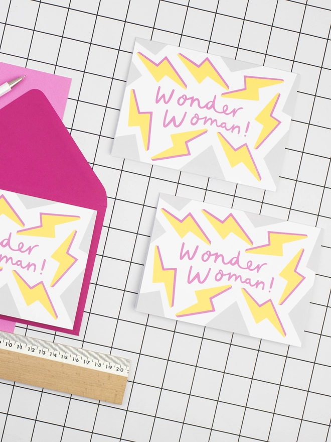 wonder woman lightning greetings card