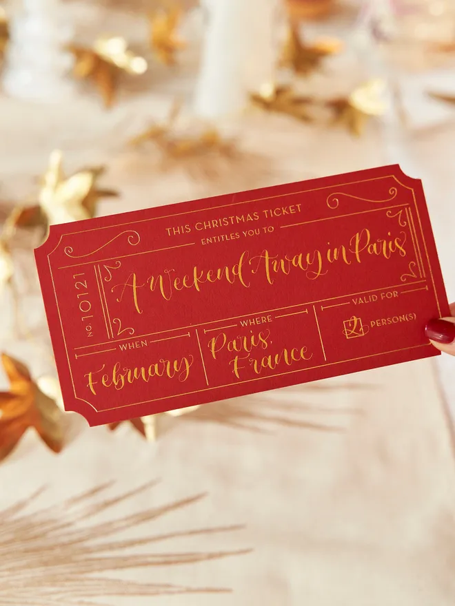 personalised golden voucher for christmas experience gift ticket
