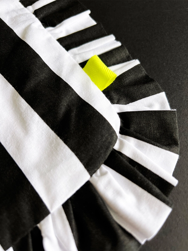 Close up of black and white striped tote bag