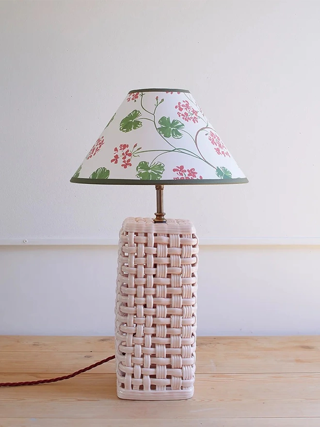 'Geraniums' wallpaper lampshade (sun hat shape)