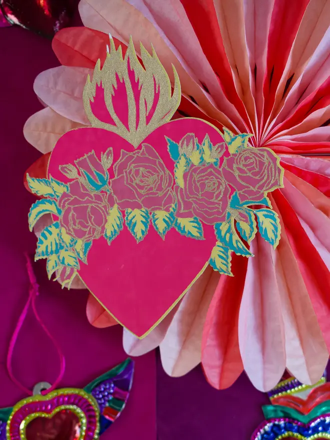 flaming floral pink heart valentines love card