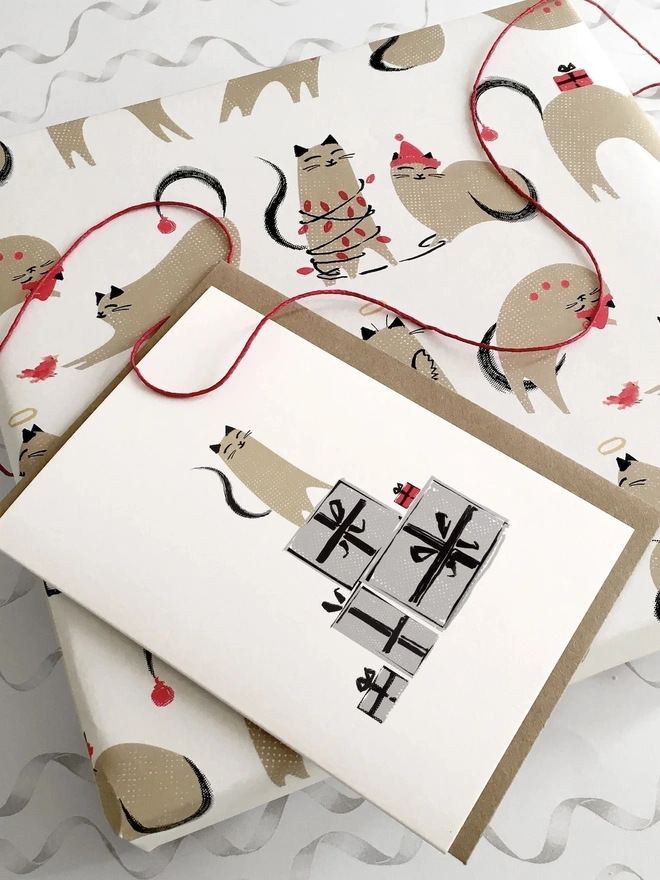 Clever Cat Christmas Card And Gift Wrap Bundle