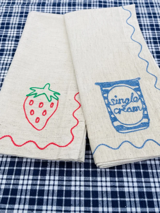 Set of 2 Strawberries n Cream Embroidered Napkins