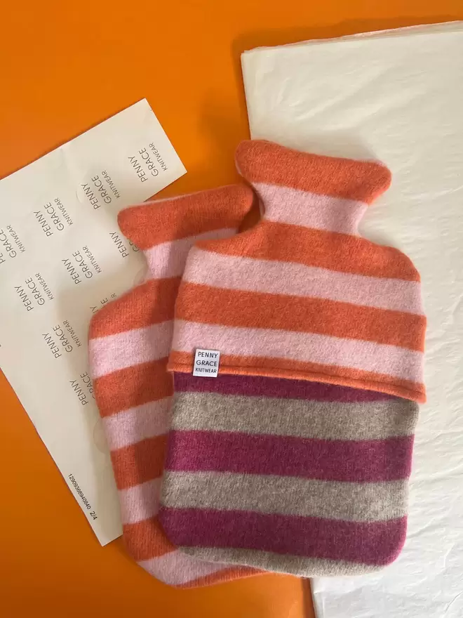 colourful stripy hot water bottle cover