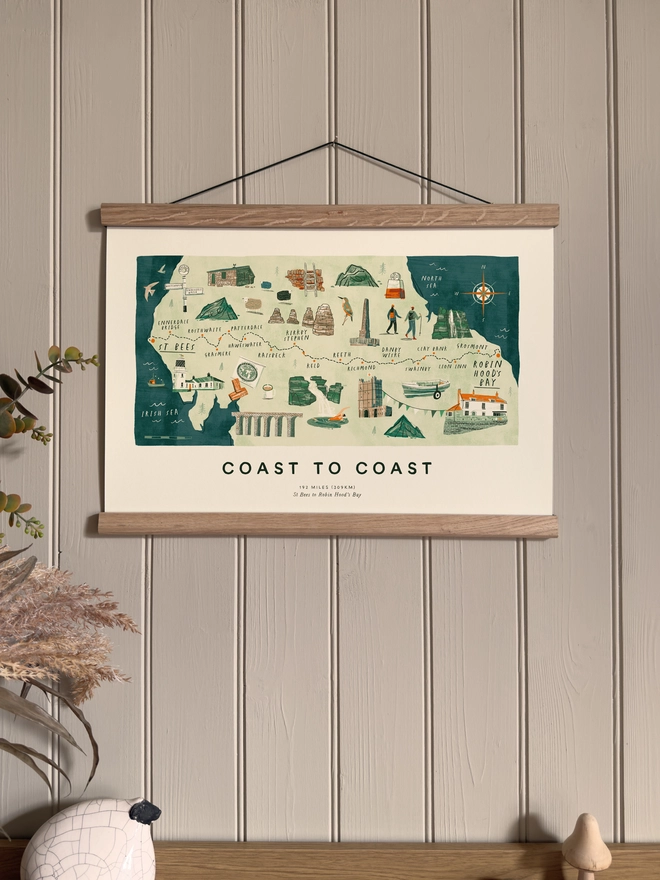 Coast to Coast Map print framed against a panelled wall